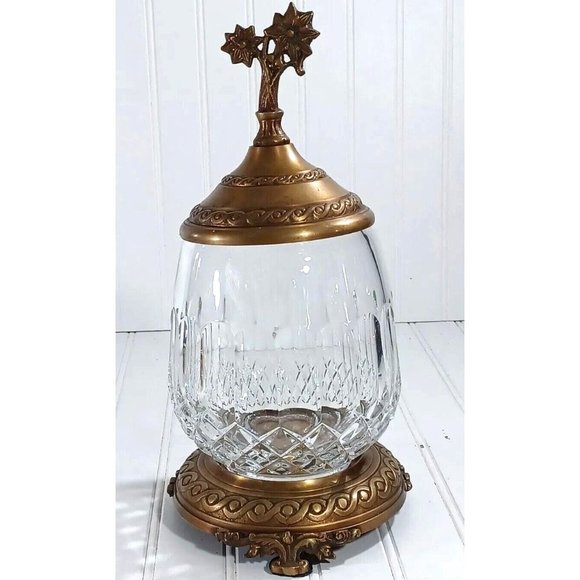 CASTILIAN LEAD CUT CRYSTAL BRONZE PEDESTAL CANDLE LAMP CENTERPIECE BOWL VASE - Picture 6 of 11
